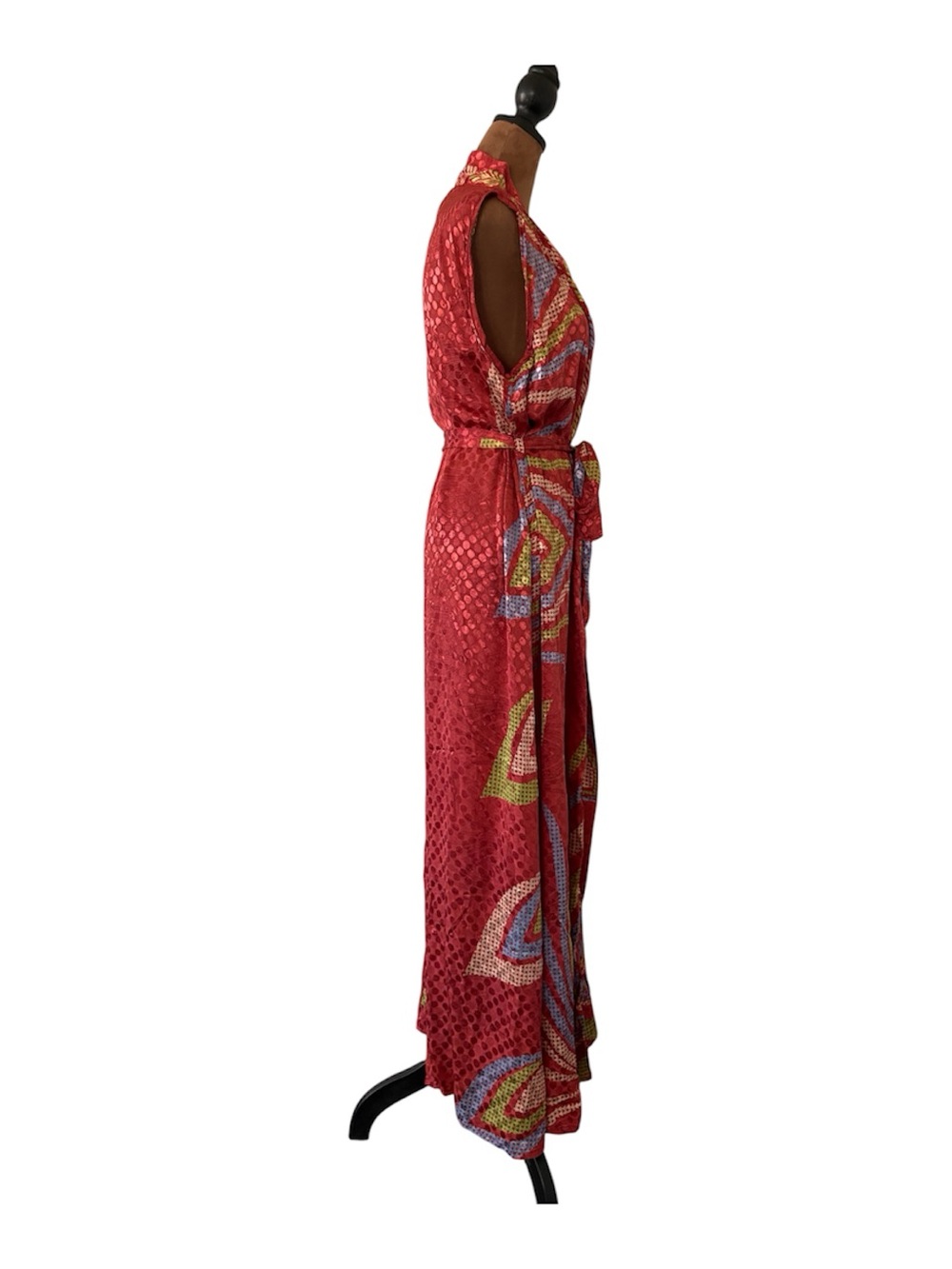 Beautiful NWT 100% Silk Sleeveless Long Duster Robe Swim Cover-Up Boho Festival - Picture 3 of 10